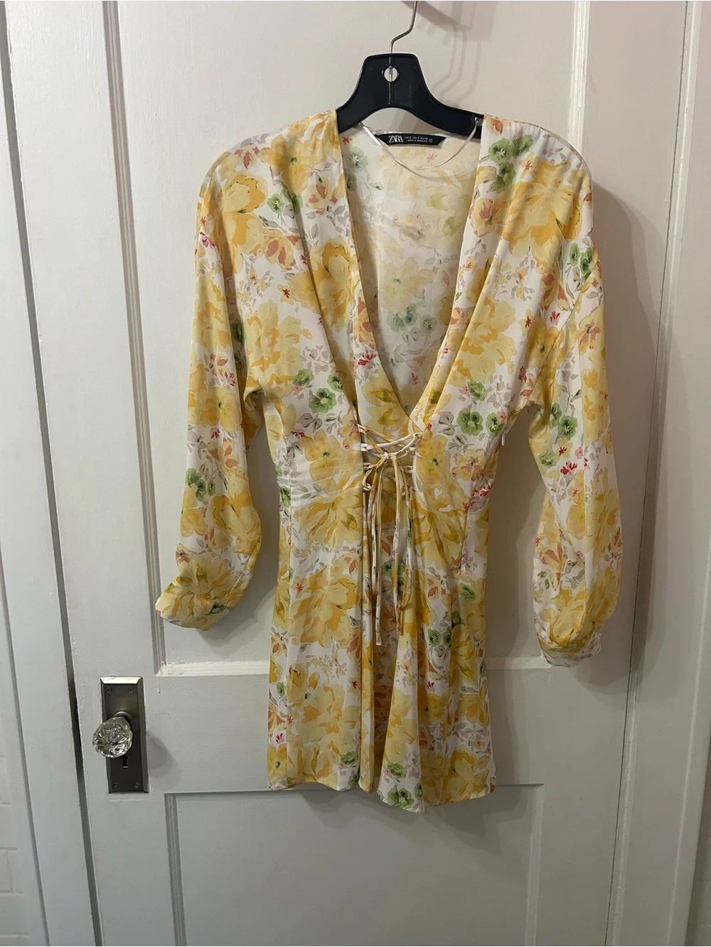 Zara Yellow Floral corset-Front V-Neck dress